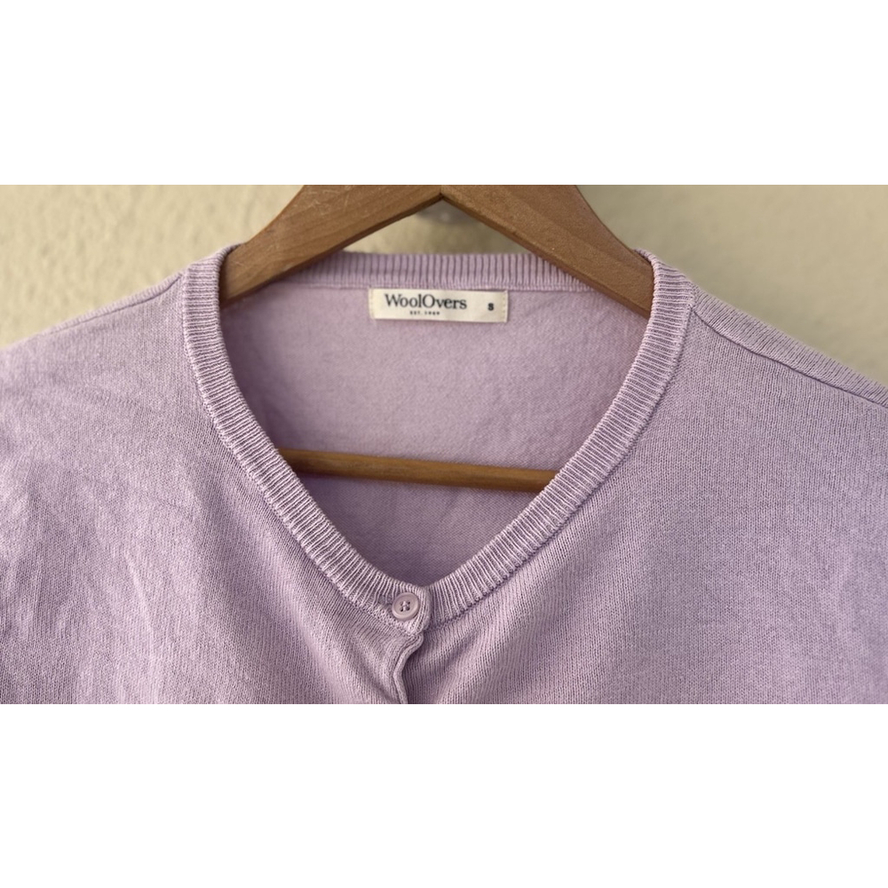 WoolOvers Lilac Cropped Silk Blend Cardigan Women’s Small Soft Minimal Preppy - Picture 2 of 6